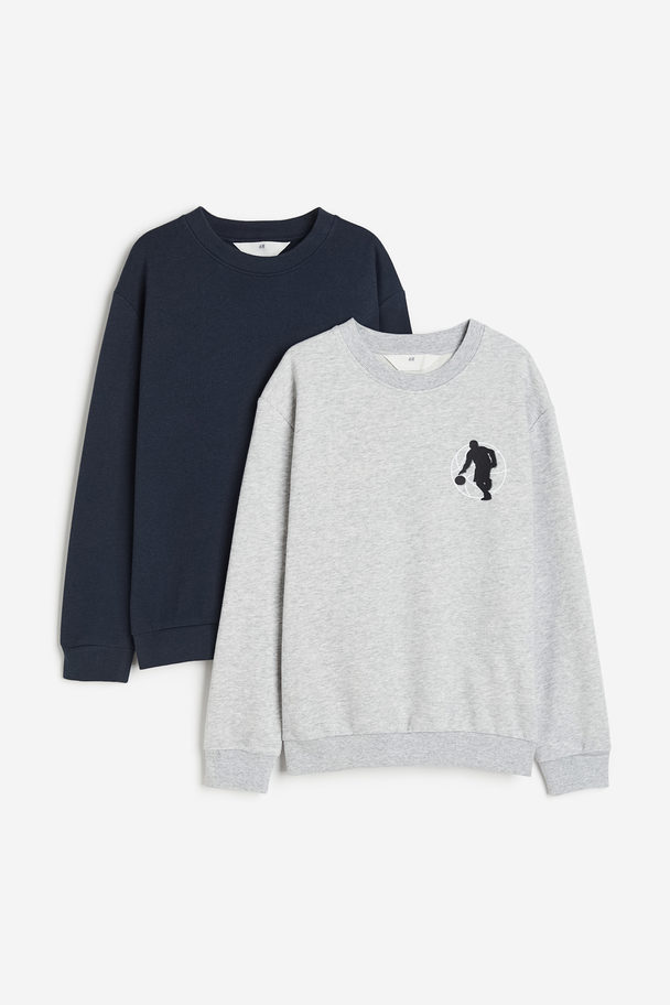 H&M 2-pack Sweatshirt Lys Gråmelert/mørk Blå