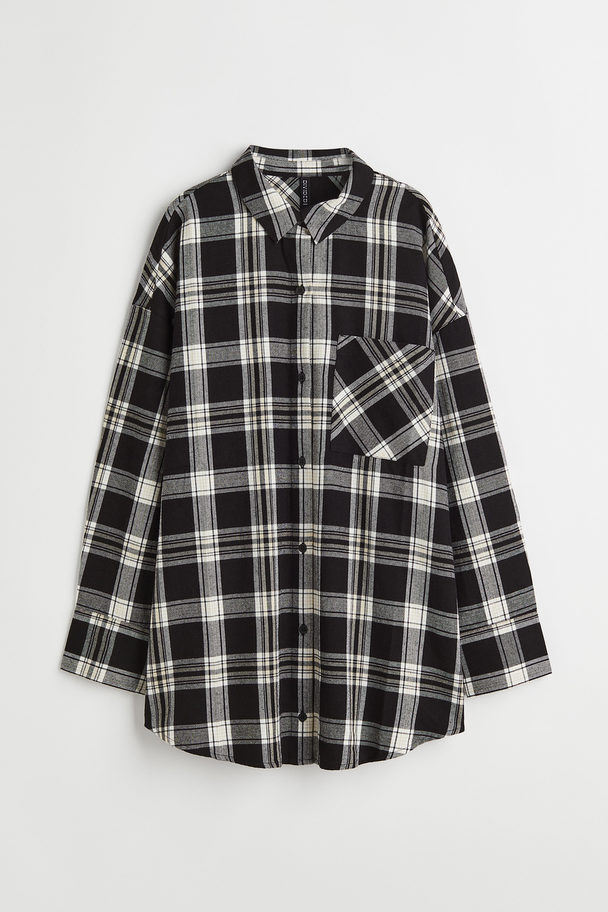 H&M Oversized Flannel Shirt Black/white Checked