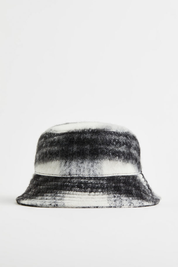 H&M Bucket Hat aus Wollmix Schwarz/Weiß kariert