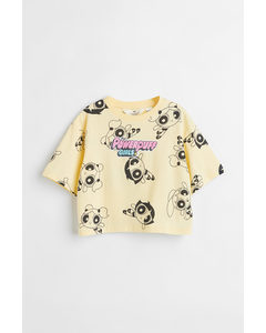 Cropped Printed Jersey Top Yellow/the Powerpuff Girls