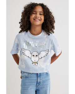 Cropped Printed Jersey Top Light Blue/harry Potter