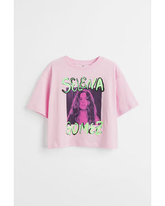 Cropped Jerseytop Med Tryk Lys Rosa/selena Gomez