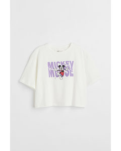 Cropped Printed Jersey Top White/mickey Mouse
