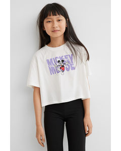 Cropped Jerseytop Med Tryk Hvid/mickey Mouse