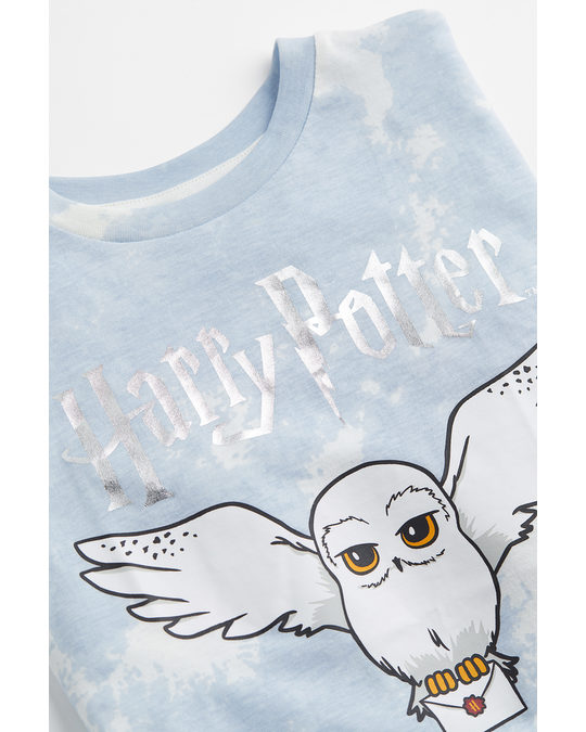 H&M Cropped Printed Jersey Top Light Blue/harry Potter