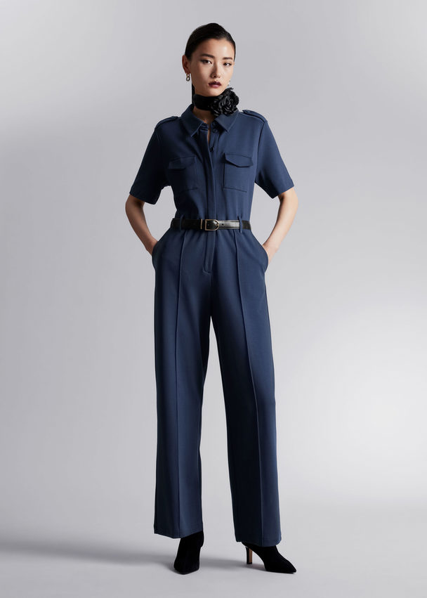 & Other Stories Casual Short-sleeved Jumpsuit Dark Blue