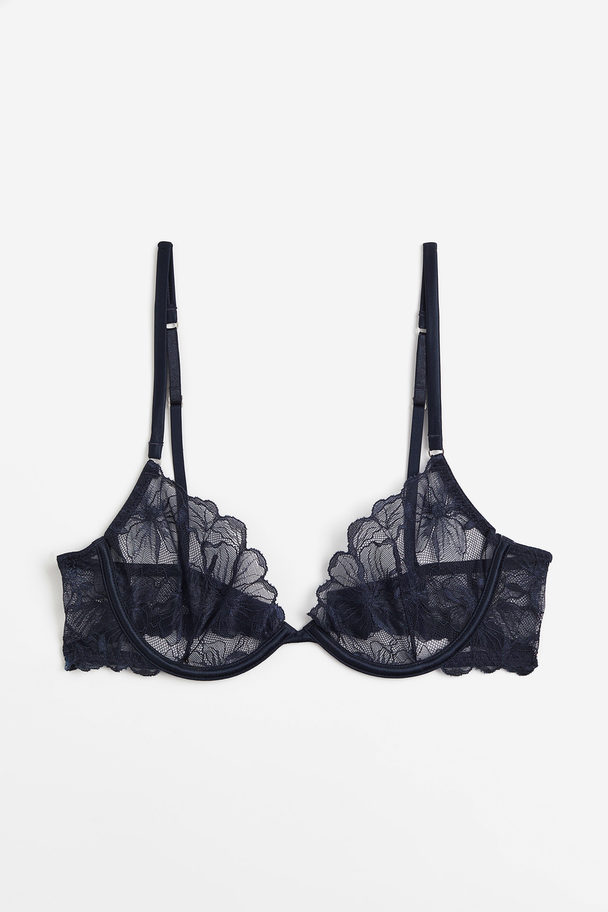 H&M Non-padded Underwired Lace Bra Navy Blue