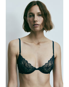 Non-padded Underwired Lace Bra Navy Blue