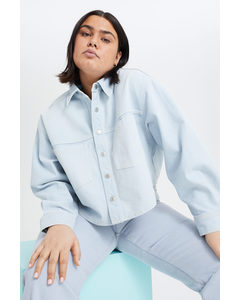 H&m+ Cropped Denim Overshirt Bleek Denimblauw