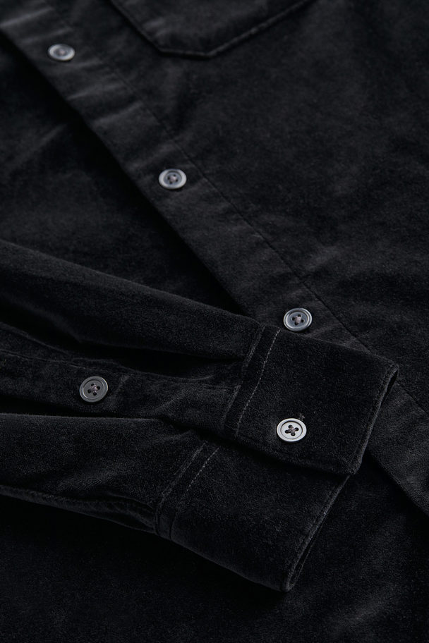 H&M Regular Fit Velvet Shirt Black