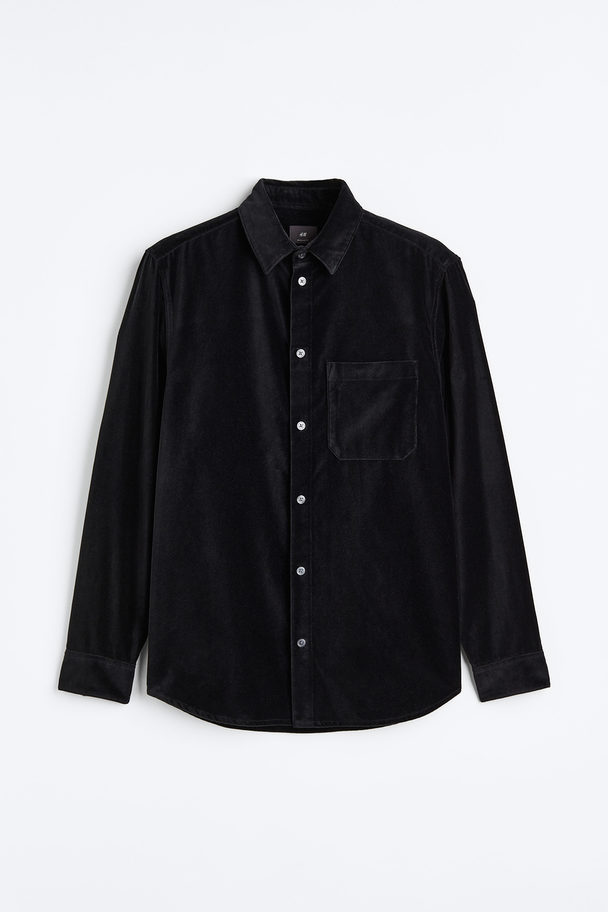 H&M Regular Fit Velvet Shirt Black