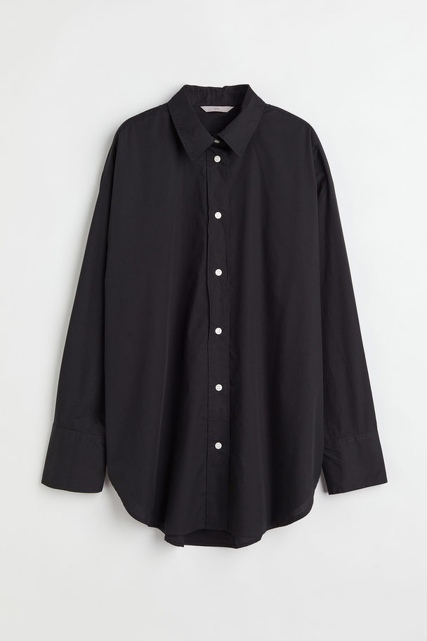 H&M Oversized Katoenen Overhemdblouse Zwart