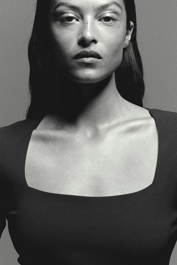 H&M Bodyconjurk Met Vierkante Hals Zwart