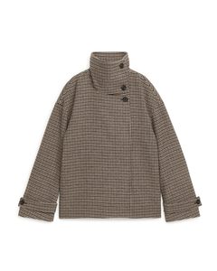 Chequered Wool-blend Jacket Beige