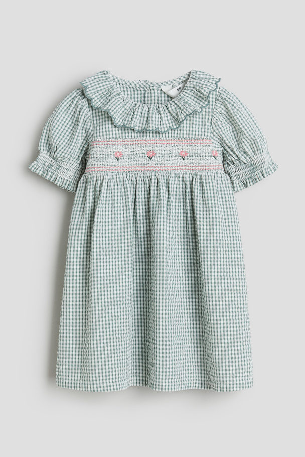 H&M Collared Seersucker Dress Dusty Green/checked