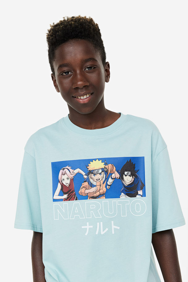 H&M Tricot T-shirt Met Print Turkoois/naruto