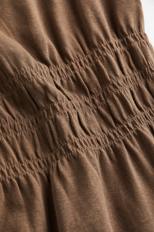 H&M Smocked-waist Jersey Dress Brown