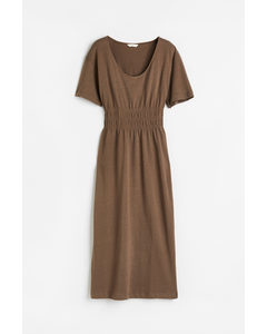 Smocked-waist Jersey Dress Brown