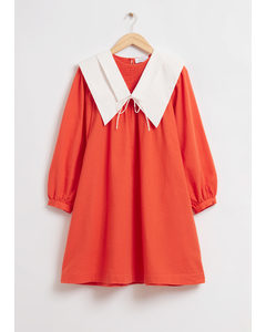 Detachable-collar Midi Dress Bright Orange