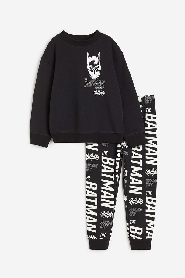 H&M 2-piece Printed Sweatshirt Set Black/batman