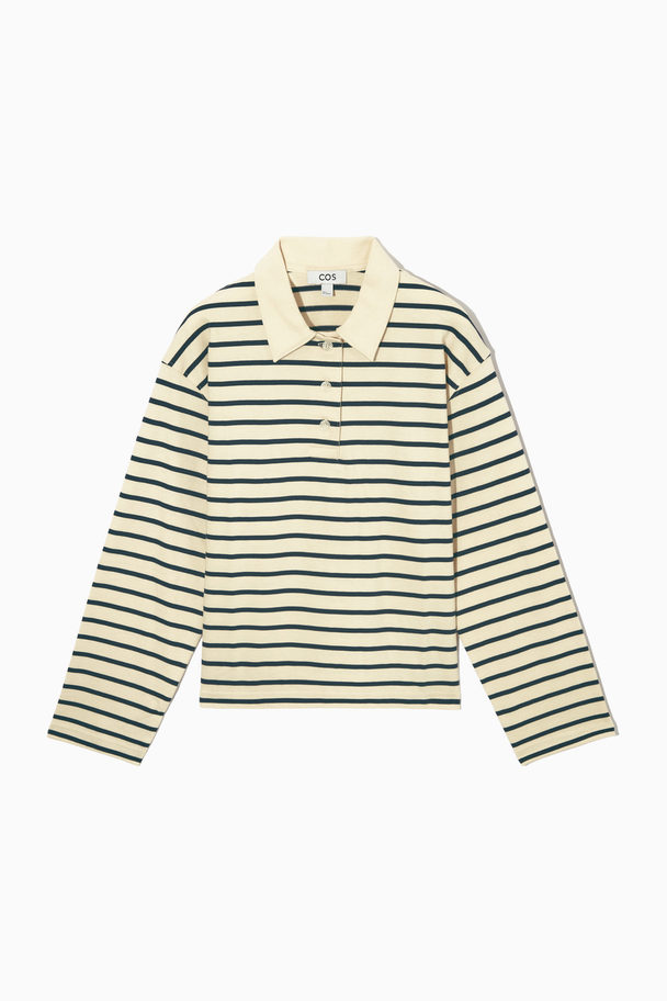 COS Long-sleeved Polo Shirt Cream / Navy