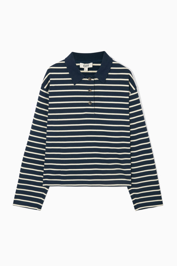 COS Long-sleeved Polo Shirt Navy / Cream