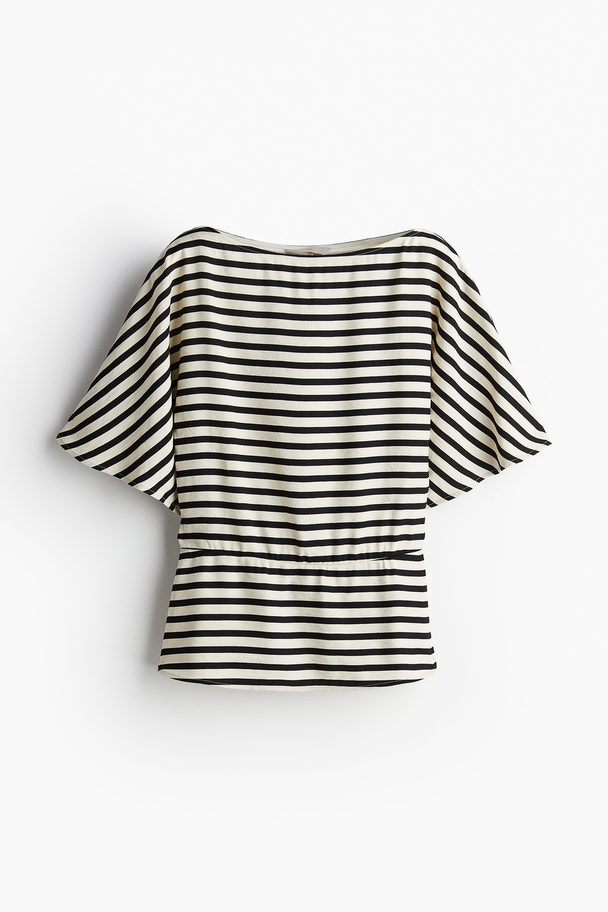 H&M Tapered-waist Blouse Black/cream Striped