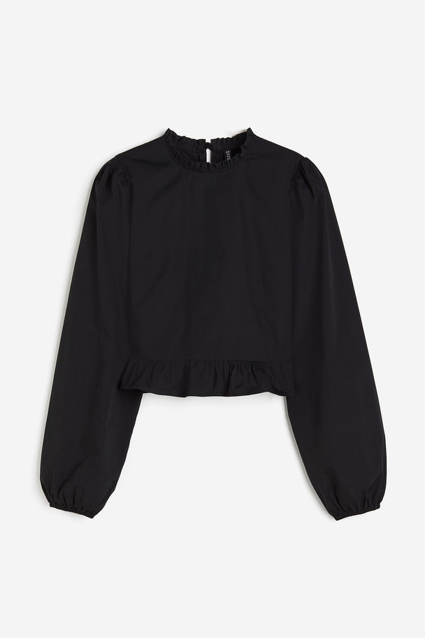 H&M Puff-sleeved Peplum Blouse Black