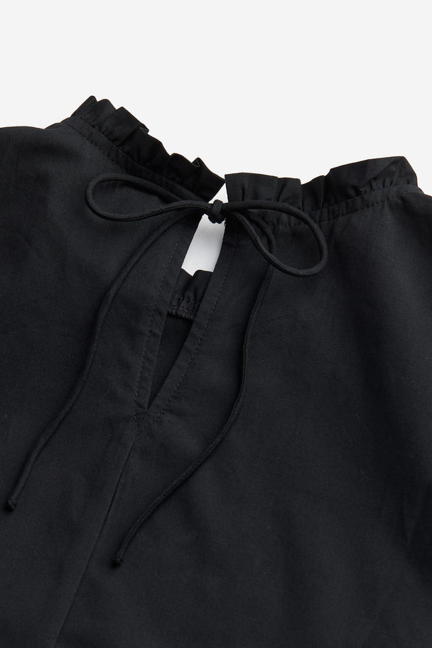 H&M Puff-sleeved Peplum Blouse Black