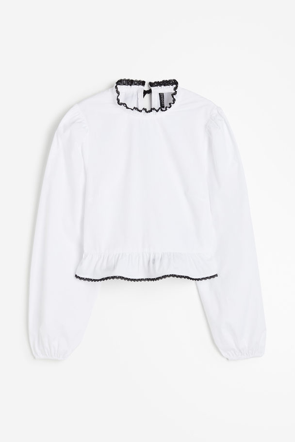H&M Puff-sleeved Peplum Blouse White