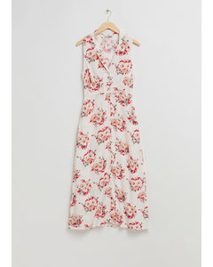 Collared Midi Shirt Dress Light Beige Floral Print