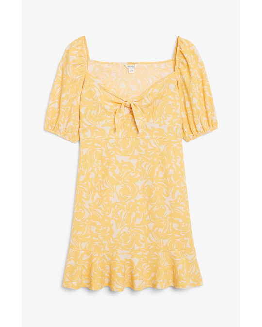 Monki Puff Sleeve Mini Dress Yellow Floral Print