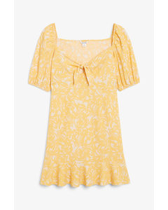 Puff Sleeve Mini Dress Yellow Floral Print