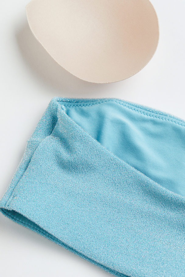 H&M One-shoulder Padded Bikini Top Light Turquoise/glittery