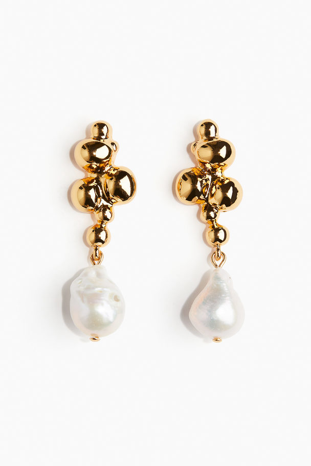 H&M Gold-plated Pearl Earrings Gold-coloured