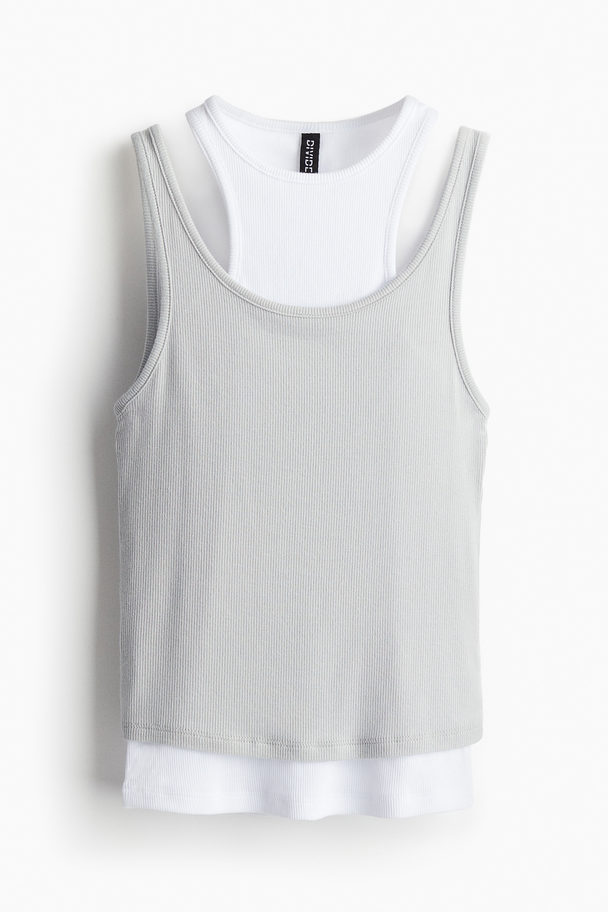 H&M Double-layered Ribbed Vest Top Light Grey/white