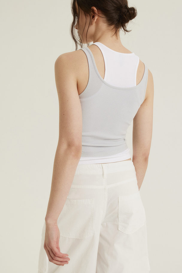 H&M Double-layered Ribbed Vest Top Light Grey/white