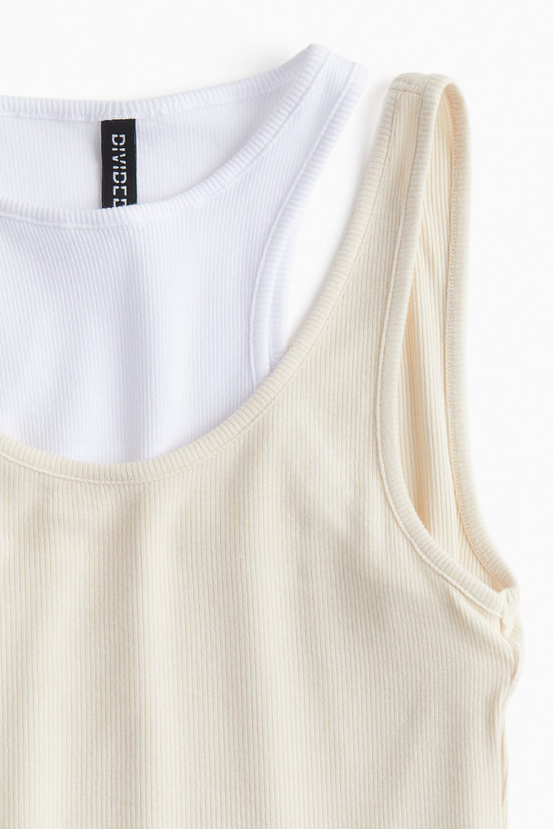 H&M Double-layered Ribbed Vest Top Light Beige/white