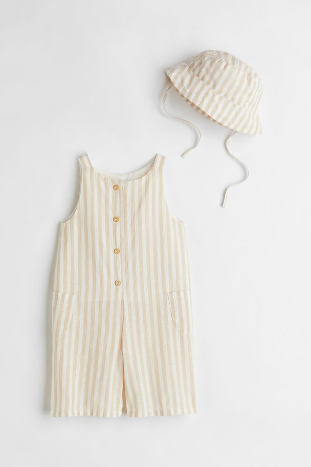 H&M 2-piece Cotton Set Light Beige/striped