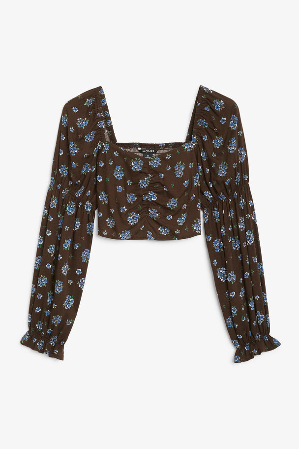 Monki Brown Floral Cropped Blouse Brown Floral