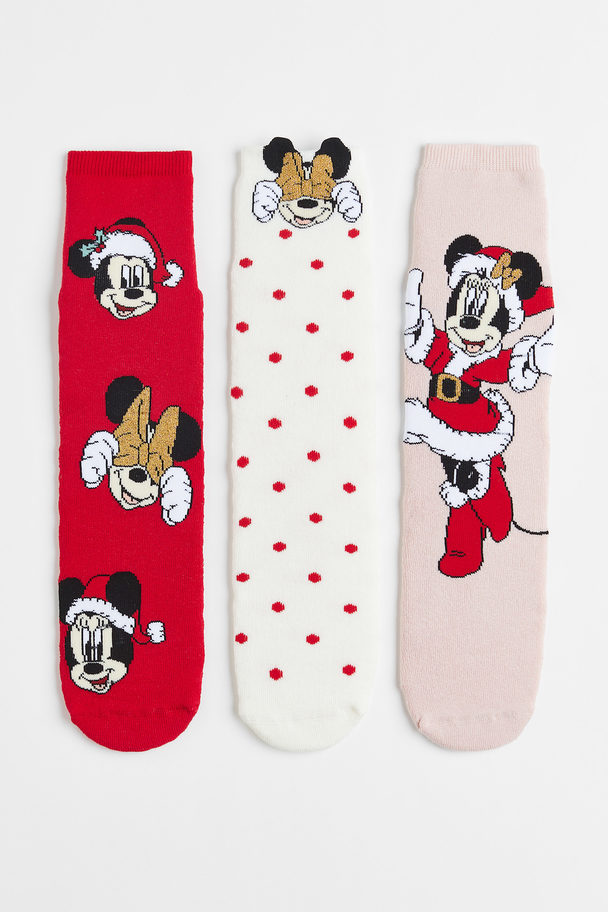 H&M 3-pack Terry Socks Red/minnie Mouse