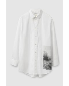 Oversized Poplin Printed Shirt White