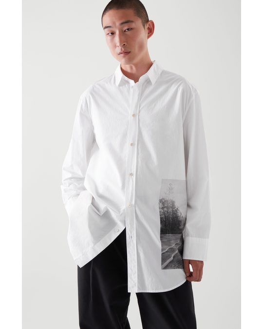 COS Oversized Poplin Printed Shirt White
