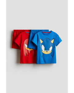 Set Van 2 Pyjama‘s Met Print Blauw/sonic The Hedgehog