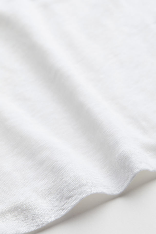 H&M T-Shirt mit V-Neck aus Leinenjersey Weiß
