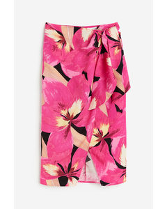 Linen-blend Wrapover Skirt Cerise/orchids