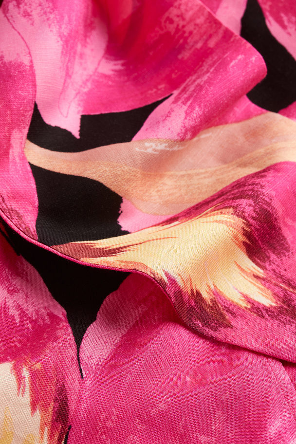H&M Linen-blend Wrapover Skirt Cerise/orchids