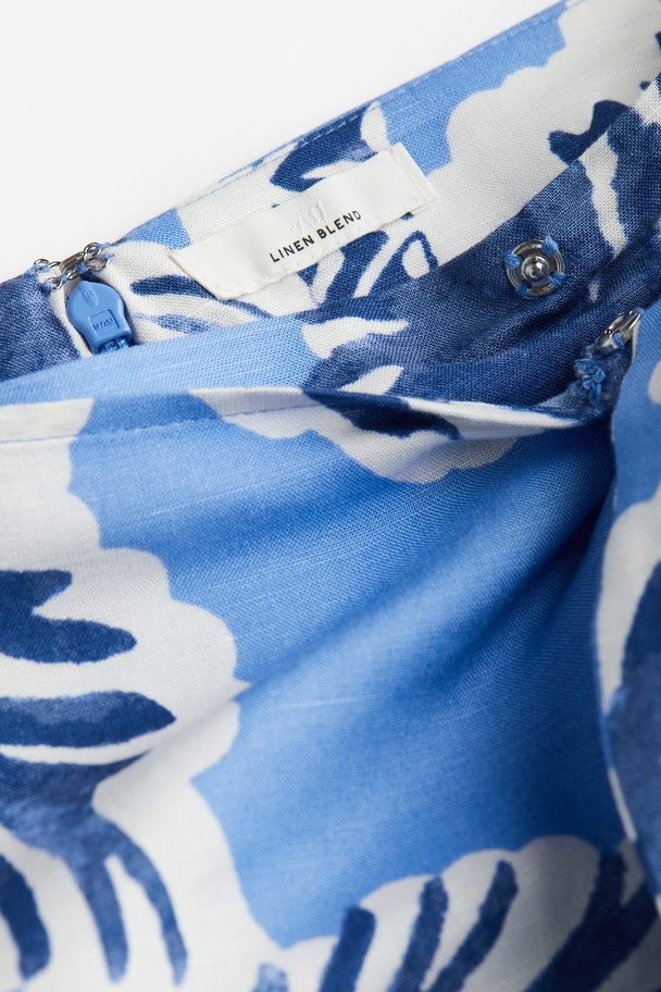 H&M Linen-blend Wrapover Skirt Light Blue/palm Trees