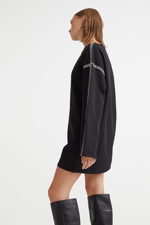 H&M Embroidered Jersey Dress Black