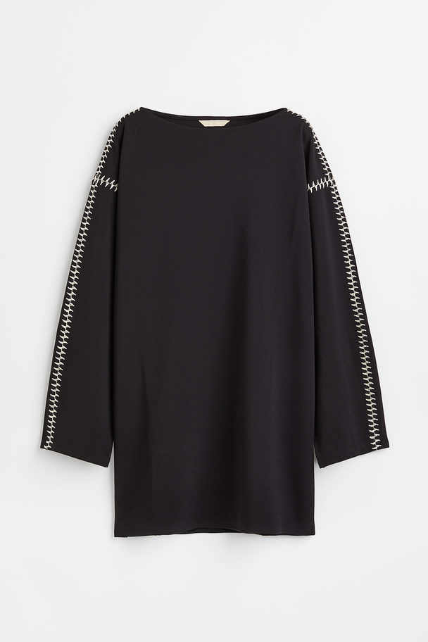 H&M Embroidered Jersey Dress Black